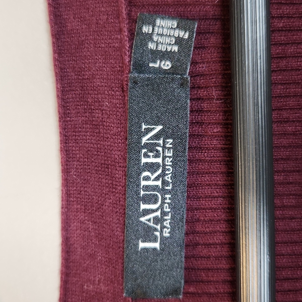 Ralph Lauren‎ Burgundy Open Front Longline Ribbed Cardigan Size Large - Picture 4 of 7